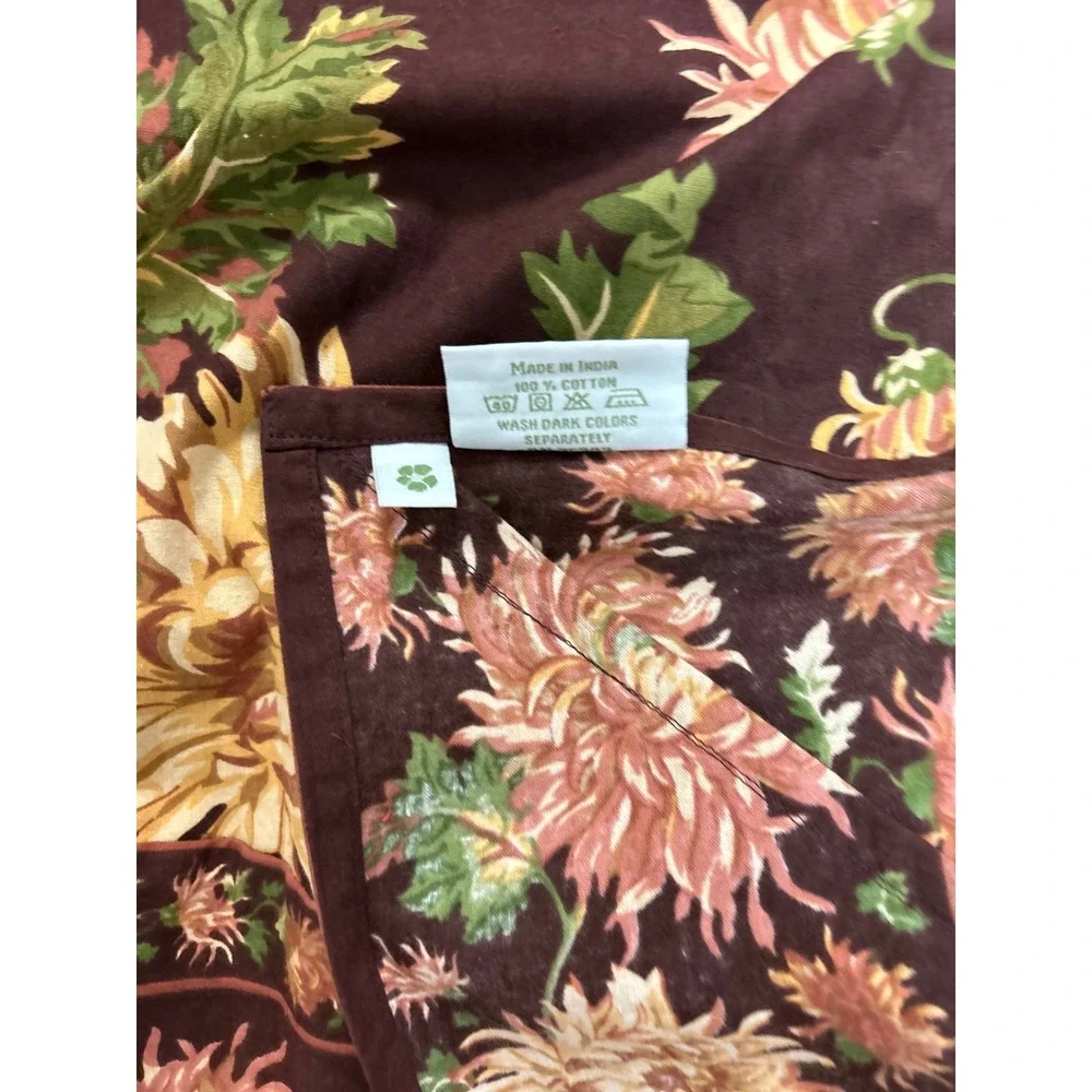 April Cornell Floral Cotton Rectangle Tablecloth Burgundy Brn Yellow India NWOT